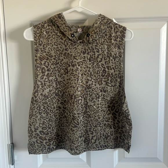 Zyia Active Leopard Cheetah Crop Hoodie Sleeveless Metallic Animal Print Size XL - Picture 1 of 7